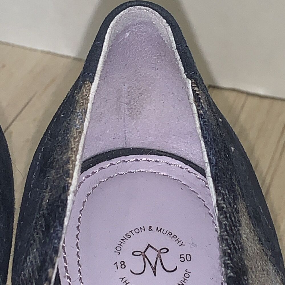 Johnston & Murphy Oxford Heels Sz 9M Office Academia Pinup Blue Gray Suede Wool - Picture 10 of 16